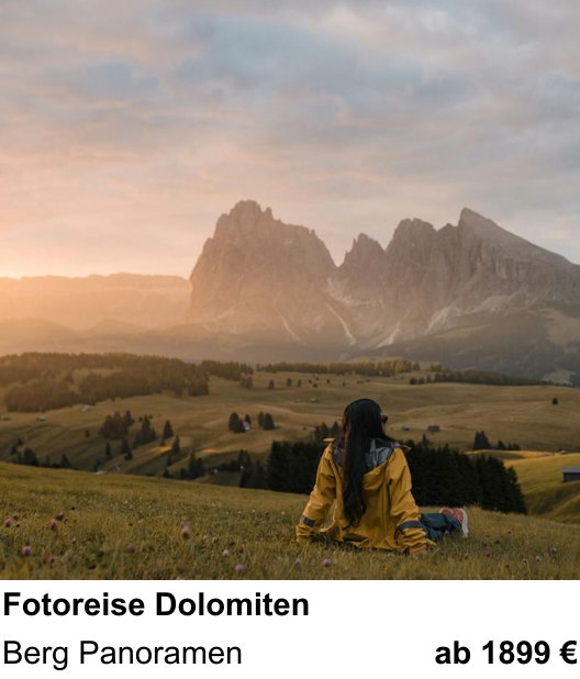 Fundierter Fotokurs mit dem Thema Fotoreise Dolomiten: Berg Panoramen